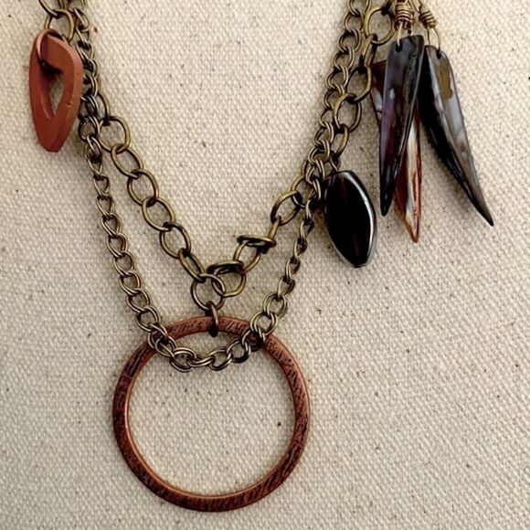 Chico’s Boho Tribal Long Necklace - Double Strand with Mixed Metal Charms - Picture 3 of 8